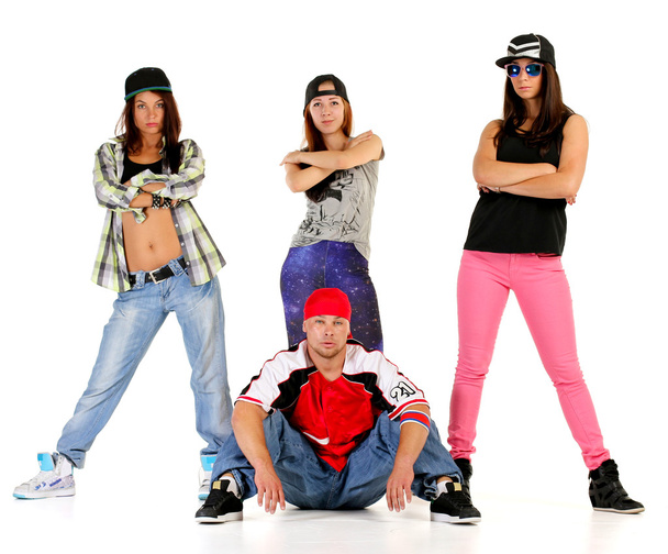 Grupa młodych ludzi w strojach hip-hopu - Zdjęcie, obraz