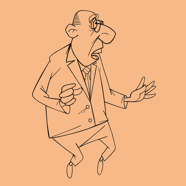 sketch of cartoon scared man in suit with tie - Вектор,изображение