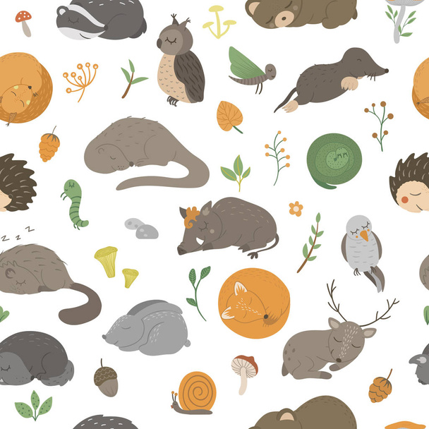 Vector seamless pattern with sleeping animals - Vector, Image