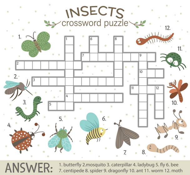Vector crossword puzzle with forest insects. Bright and colorful - Vector, Image