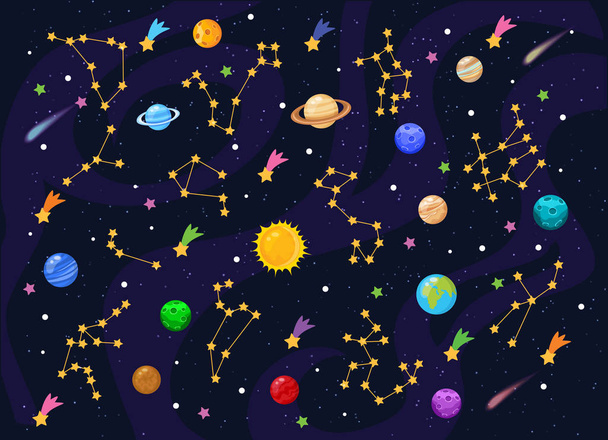 Space background with stars and planets - Vektor, kép