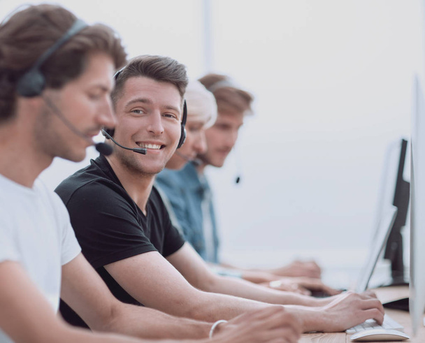 group of people in the headset works on personal computers. - Φωτογραφία, εικόνα