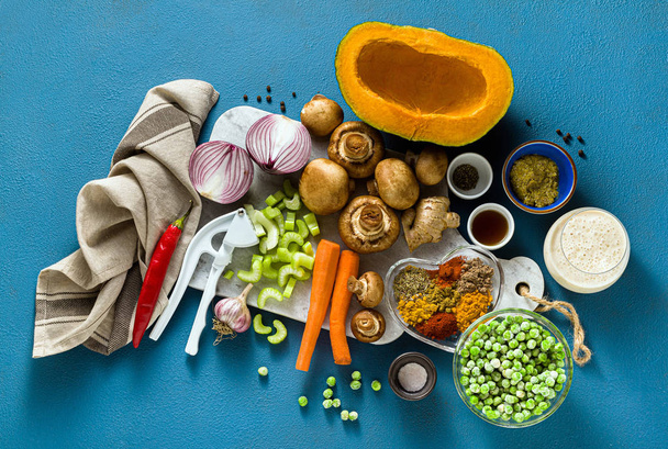 Ingredients for cooking Indian curry from vegetables, pumpkins a - Photo, Image