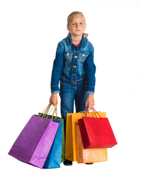 Menina bonita com sacos de compras - Foto, Imagem
