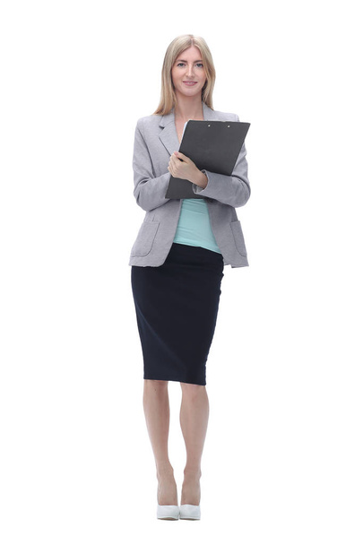 Executive business woman with clipboard .isolated on white - Zdjęcie, obraz