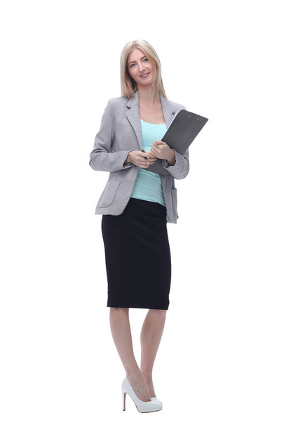Executive business woman with clipboard .isolated on white - Фото, зображення