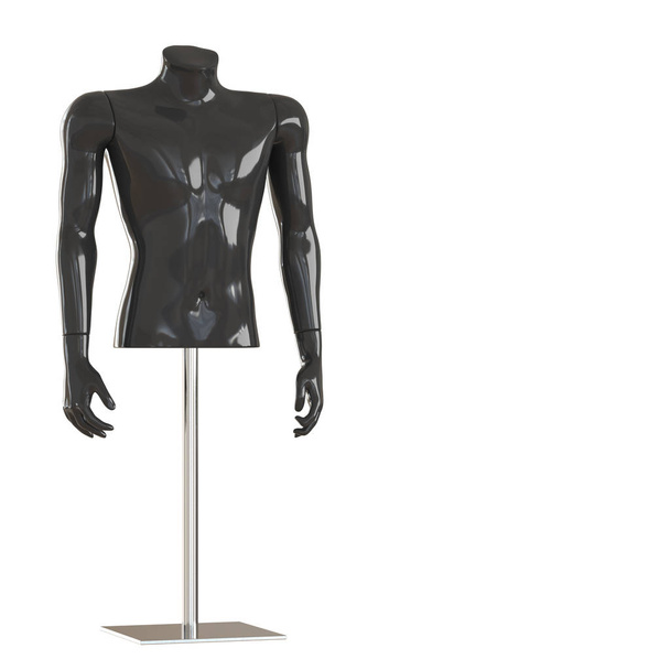 Black torso of a mannequin on an iron rack. 3D rendering on isolated background - Photo, Image