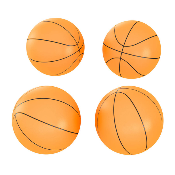 孤立した背景に4つのオレンジ色のバスケットボール。3D レンダリング - 写真・画像