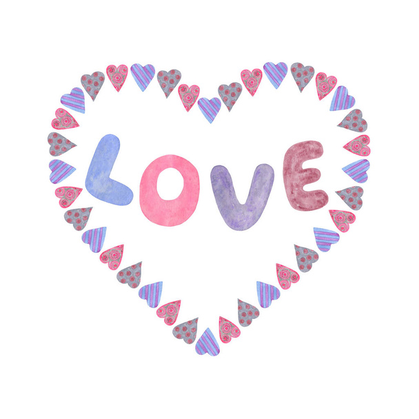Coeur aquarelle original dessiné à la main avec le mot amour à l'intérieur, symbole des vacances de St Valentin
 - Photo, image