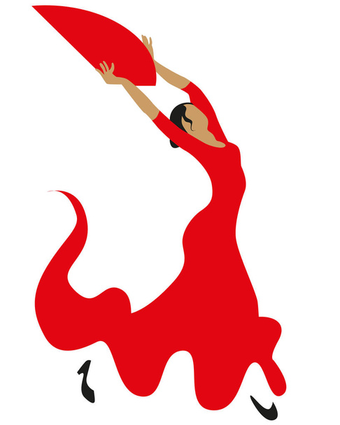 赤いドレスのスレンダーな女性がフラメンコダンスを踊る. - ベクター画像