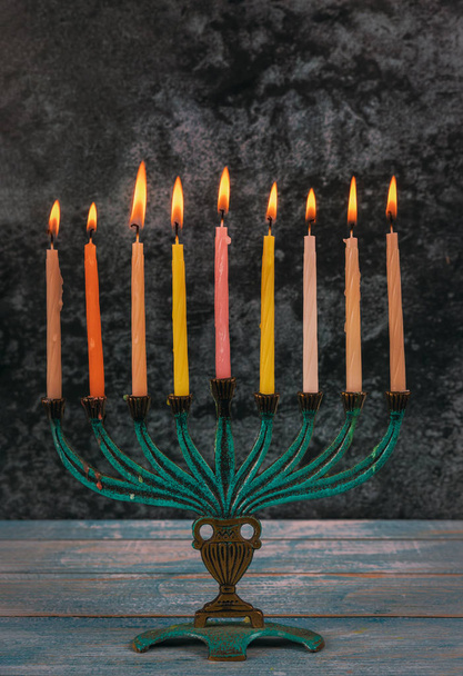 Hanukkah jewish holiday with menorah candelabra - Photo, Image