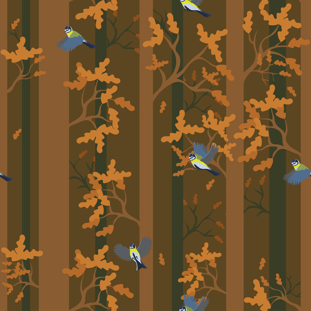 Titmouse bezszwowe wzór w lesie dębowym. obraz wektorowy - Wektor, obraz
