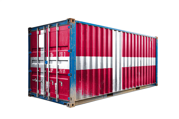  Tanskan käsite vienti-tuonti, konttien kuljetus ja kansalliset tavaratoimitukset. Kuljetuskontti Tanskan lipulla, näkymä eteen
 - Valokuva, kuva