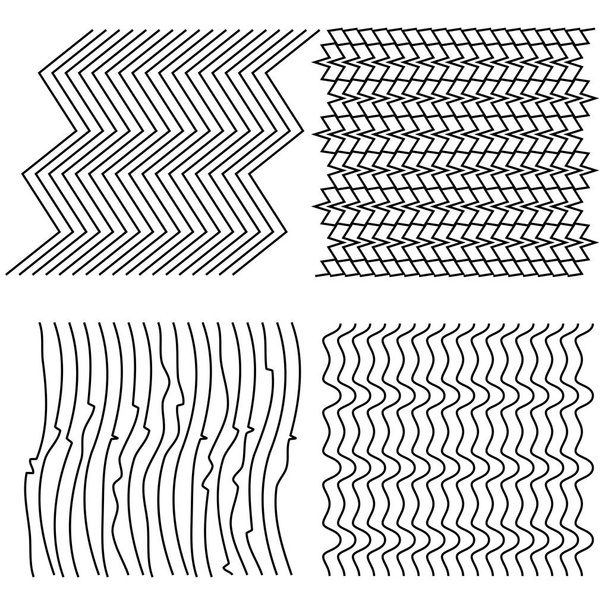 abstrakte wellige, winkende (Zickzack-) Linien. vertikale Linien, Streifen mit wogenden, welligen Verzerrungseffekten. kurvige, schwingende parallele Streifen. Oszillation, Impulswarp-Effekt-Element - Vektor, Bild