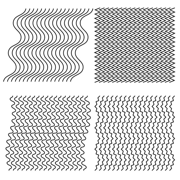 Élément abstrait ondulé, ondulé (zigzag) lignes. Lignes verticales, rayures avec effet de distorsion ondulé et bouillonnant. Courbé, tortiller des bandes parallèles. Oscillation, effet de distorsion pulsée
 - Vecteur, image