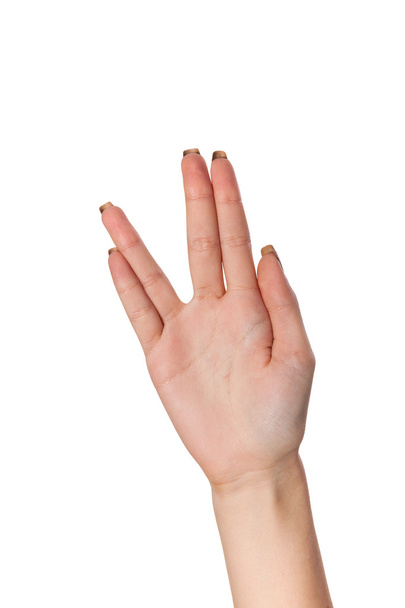 Female palm hand vulcan gesture, isolated on white - Φωτογραφία, εικόνα