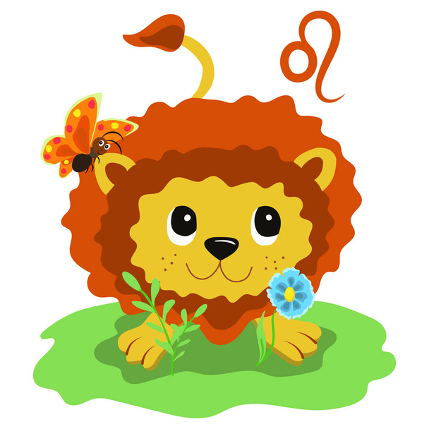 Astrology. Zodiac sign Leo. Funny children's illustrations in cartoon style. - Vector, Image