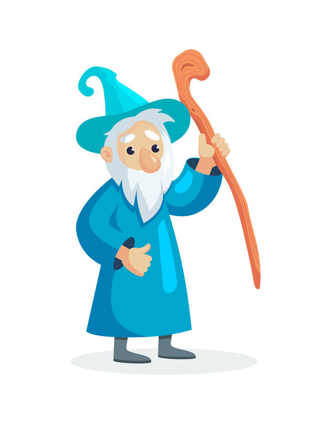 Wizard male character, mage, sorcerer in a mantle and hat - Vector, afbeelding