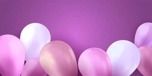 Μπαλόνια γενεθλίων πάρτι. Πολύχρωμο διάνυσμα ρεαλιστική banner. Φέιγ βολάν δώρου, πόστερ με μπαλόνια. - Διάνυσμα, εικόνα