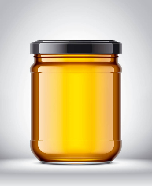 Vaso di vetro con miele su sfondo
.  - Foto, immagini