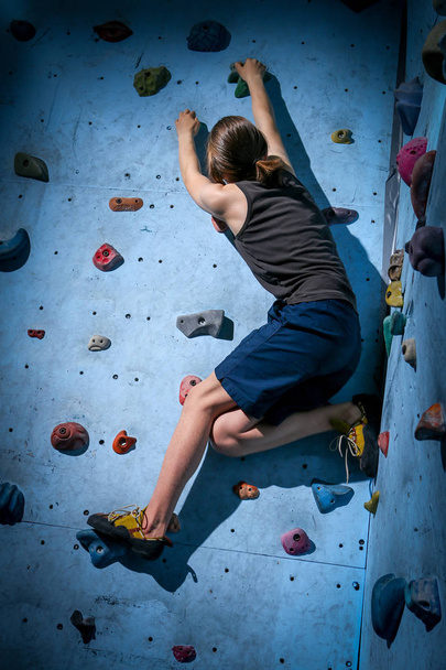 Teenage Boy Training On Climbing Wall - Photo, Image