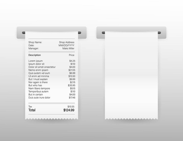 Vector realistische 3D-papier gedrukte ATM transactie record ontvangst set close-up geïsoleerd op witte achtergrond - Vector, afbeelding