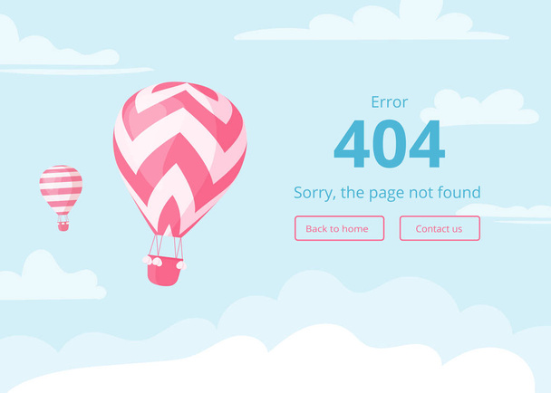 Hot air balloon with red zig-zags 404 error page - Vettoriali, immagini