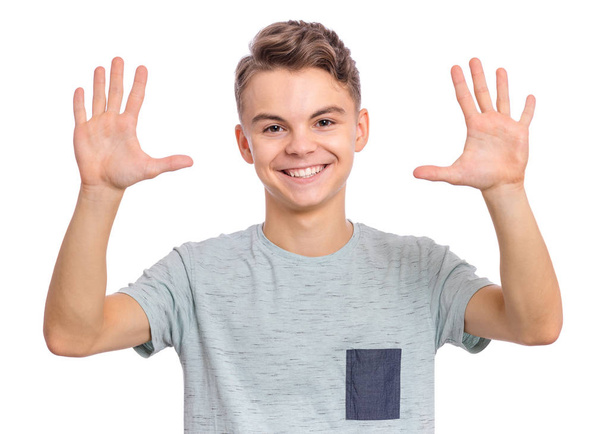Portrait of teen boy on white - Photo, Image