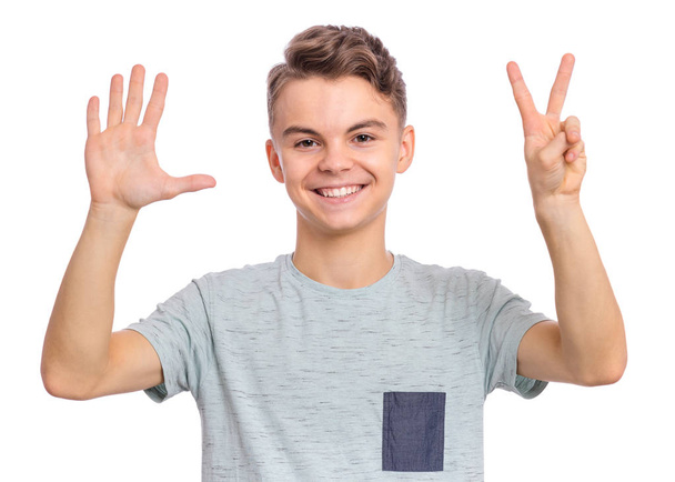 Portrait of teen boy on white - Foto, immagini
