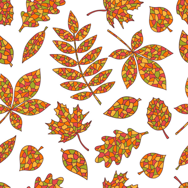 Seamless pattern of abstract hand-drawn autumn leaves - Вектор,изображение