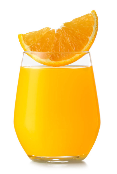 Glass of fresh orange juice on white background - Photo, Image