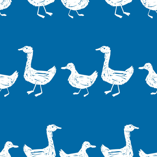 Seamless background of silhouettes of drawn ducks and geese - Вектор,изображение