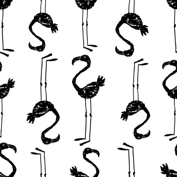 Naadloze achtergrond van silhouetten van getekende flamingo's - Vector, afbeelding