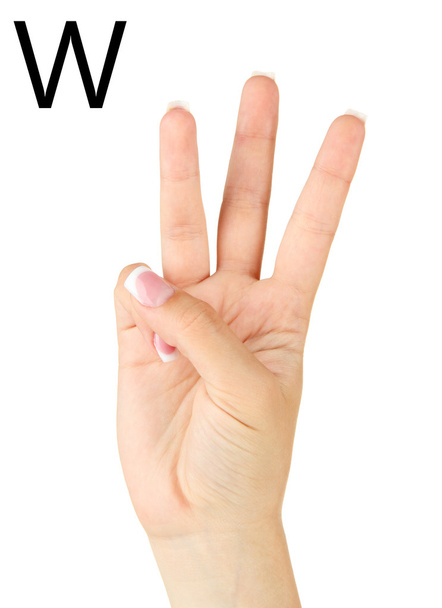 Finger Spelling the Alphabet in American Sign Language (ASL). Letter W - Photo, Image