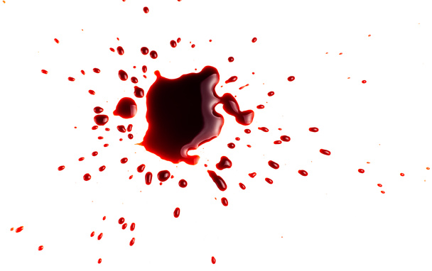 Blood on a white background. Drops and splashes of blood on a white background. - Photo, Image