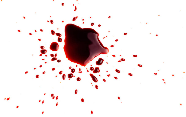 Blood on a white background. Drops and splashes of blood on a white background. - Foto, Bild