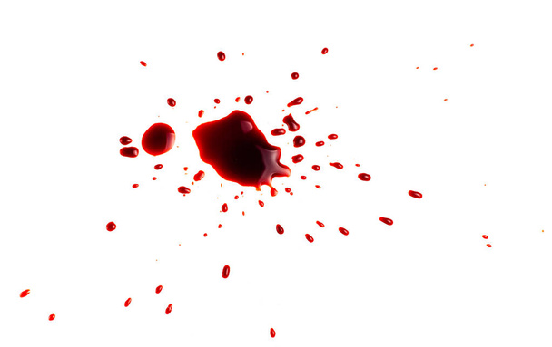Blood on a white background. Drops and splashes of blood on a white background. - Fotografie, Obrázek