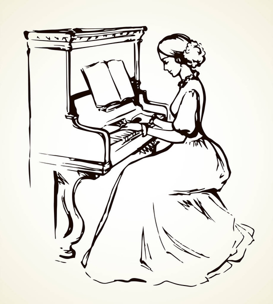 The girl plays the piano. Vector drawing - Vector, Image