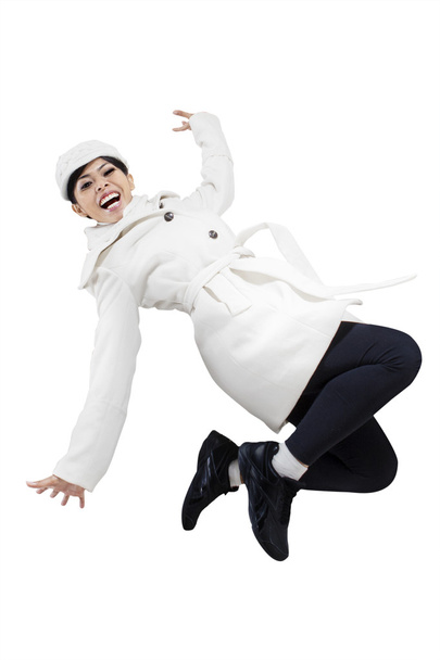 Happy winter woman jumping - Фото, зображення
