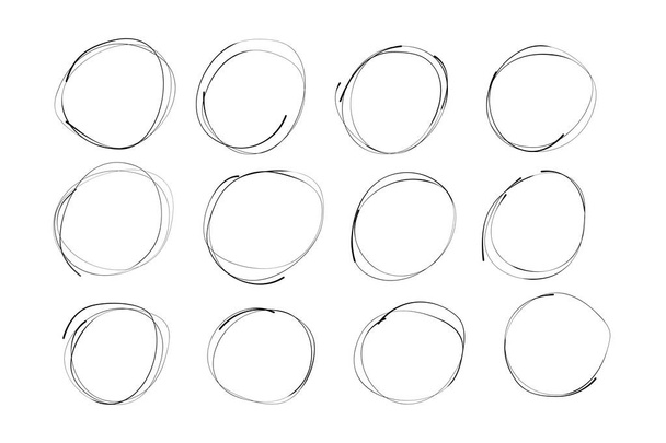 Набір векторних ручних намальованих кіл логотипу з використанням ліній кільцевого кола для малювання ескізів. Елементи дизайну емблеми Doodle для здоров'я, лікування, медицини, косметики. Круглі піктограми
 - Вектор, зображення