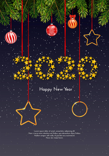 ゴールデンスターの数字2020と休日新年ギフトカード - ベクター画像