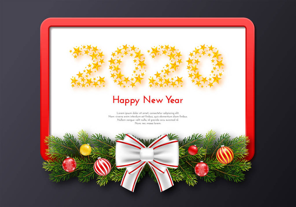 Tarjeta de regalo navideño. Feliz Año Nuevo 2020. Números de estrellas doradas
 - Vector, Imagen