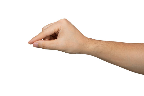 Mann hält Hand isoliert auf weißem Hintergrund mit Clipping-Pfad. - Foto, Bild