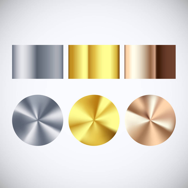 Golden Silver and Bronze radial gradient set. Collection of shiny bronze silvery and gold pattern. Vector illustration  - Vector, Imagen