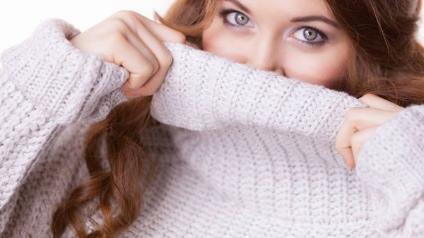 Woman feeling comfortable wearing soft sweater - Fotografie, Obrázek