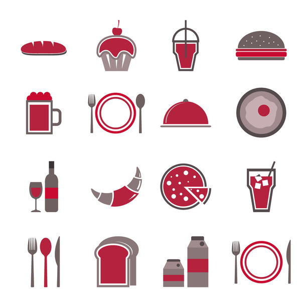 Красные пищевые иконки на белом фоне
 - Вектор,изображение