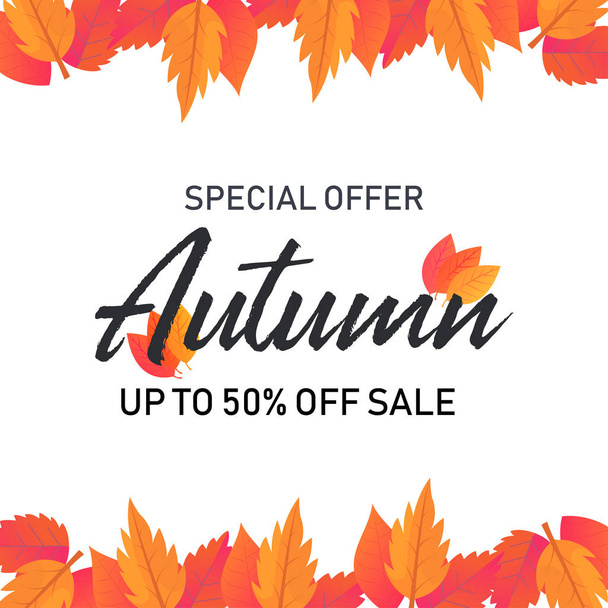 Abstract Vector Illustration Autumn Sale Background with Falling Autumn Leaves - Vector, Image