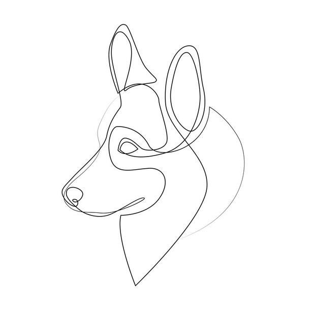 Continuous line Welsh Corgi Pembroke. Single line minimal style Corgi dog vector illustration. Portrait - Wektor, obraz