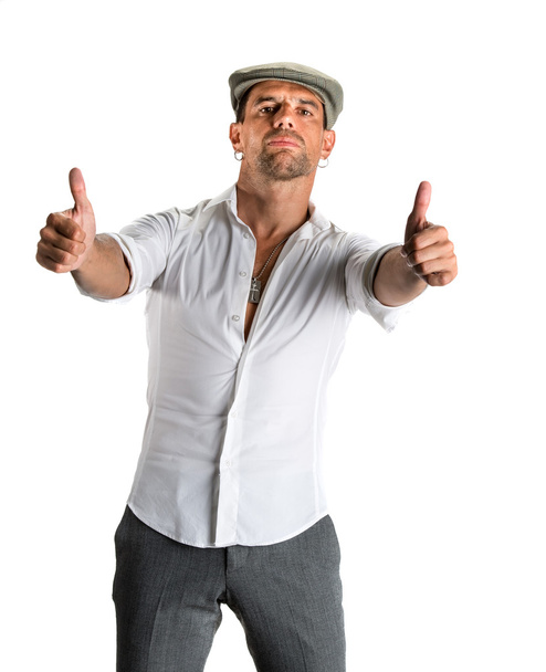 Young handsome man in modern cap showing ok sign - Photo, Image