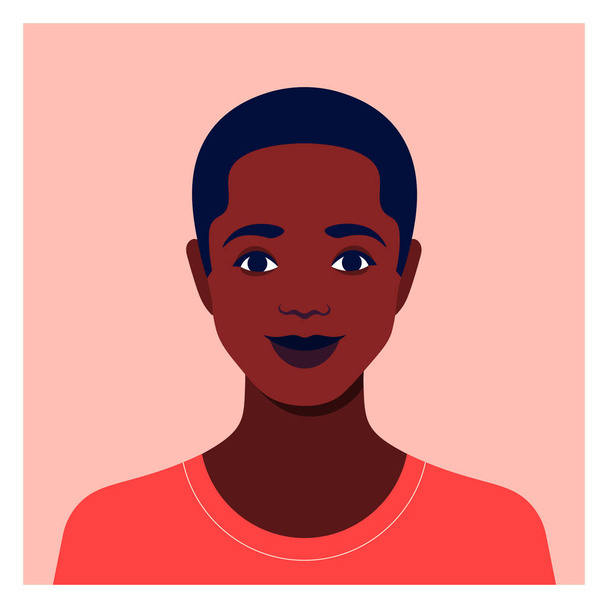 Portrait of an African boy. The face of a happy child. Avatar of a schoolboy. Vector flat illustration - Vector, Image